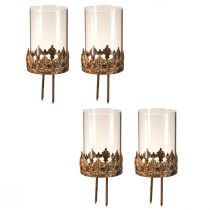 Artikel Teelichthalter mit Glas zum Stecken Antik Optik Gold Ø5,5cm 4St