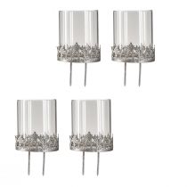Artikel Teelichthalter zum Stecken mit Glas Silber Antik Ø7cm 4 St