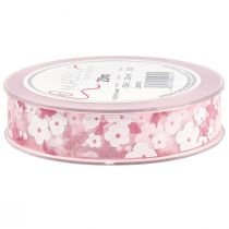 Artikel Organzaband Rosa mit Blumen Geschenkband 20mm 20m