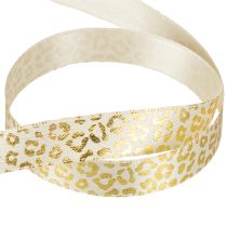 Artikel Band Leopard Print Seidenband Creme Gold 15mm 18m