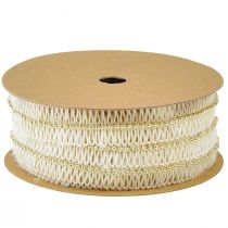 Artikel Juteband Band mit goldenen Perlen Jute Creme 17mm 10m