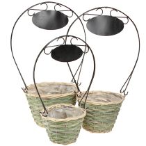 Artikel Blumenkorb Henkel mit Schild Metall Ø23/20/17cm Set 3St