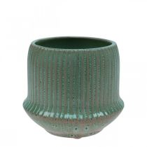 Artikel Blumentopf Keramik Übertopf mit Rillen Grün Ø12cm H10,5cm