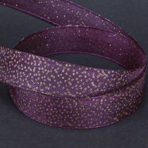 Artikel Deko Band Lila mit goldenen Punkten Formstabil 25mm 20m