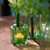 Artikel Deko Glas Teelichthalter Blütenform Grün Ø7,5cm H6cm 6St