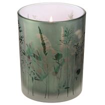 Artikel Deko Glas Windlicht Grün Weiß Motiv Wiese H12,5cm 2 St