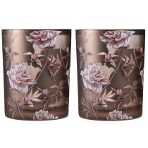 Artikel Deko Glas Windlicht Pfingstrosen Silber Braun H12,5cm 2 St