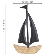 Artikel Deko Segelboot Holz Metall in Natur Schwarz H30,5cm