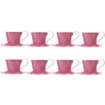 Artikel Deko Teetasse Metall Tasse mit Teller Pink Ø12 H10cm 8 St