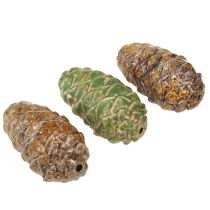 Artikel Deko Zapfen Keramik Sortiert Grün Gelb Braun 8,5cm 6 St