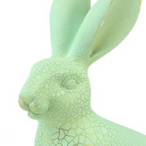 Artikel Deko Hase sitzend Grün Pastell Gold Krakelee Vintage 23,5cm