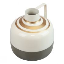 Artikel Deko Vase Metall Henkel Creme/Grau/Gold Ø16cm H17cm
