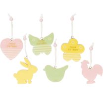 Artikel Osterdeko zum Hängen Osterfiguren Anhänger Holz Pastellfarbe 7cm 6St