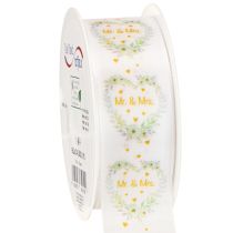 Artikel Dekoband Hochzeit Satinband Weiß „Mr. & Mrs.“ 40mm 15m