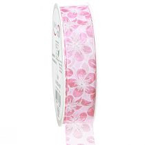 Artikel Dekoband mit Blumen Geschenkband Frühling Rosa 25mm 20m
