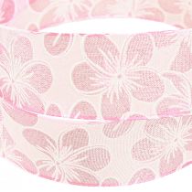 Artikel Dekoband mit Blumen Geschenkband Frühling Rosa 25mm 20m