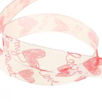 Artikel Dekoband mit Herzen Love Weiß Rot Organzastoff 15mm 20m
