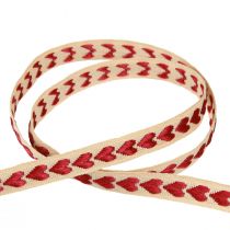 Artikel Dekoband mit roten Herzen Geschenkband Beige 10mm 15m