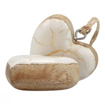 Artikel Dekohänger Holz Holzherzen Natur Weiß/Gold Krakelee 6cm 8 St