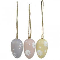 Artikel Mini Ostereier, Holzeier mit Blumen, Osterdeko Lila, Rosa, Gelb H3,5cm 6St