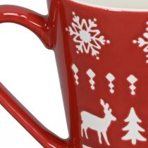 Artikel Festlicher Weihnachtsbecher mit Rentier und Tannenbaum Motiv H10cm - Rot und Weiß 2St
