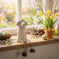 Artikel Schaf Dekofigur aus Keramik sitzendes Schaf für Ostern und ganzjährige Dekoration 18cm 3St