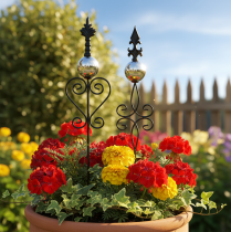 Artikel Gartenstecker verschnörkeltes Design mit dekorativer Form und stilvoller Metallkugel 90cm 2St