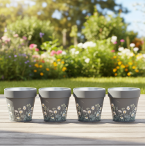 Artikel Blumentopf mit Gänseblümchen Motiv für stilvolle Innenraumgestaltung 11cm 4St