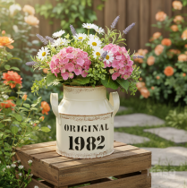 Artikel Kanne Metall Deko „Original 1982“ Creme Rost H16cm 2St