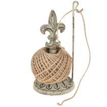Artikel Garnrollenhalter Antik Deko Metall mit Lilie und Jute 20,5cm