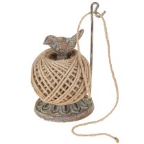 Artikel Garnrollenhalter Vintage Metall mit Vogel und Jutegarn H17cm