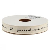 Artikel Geschenkband Herzen Creme Baumwollband 15mm 20m
