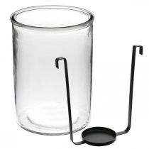 Artikel Windlicht Glas mit Teelichthalter Schwarz Metall Ø13,5×H20cm