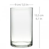 Artikel Glasvase rund, Glaszylinder Klar Ø9cm H15,5cm