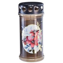 Artikel Grabkerzen Braun Grablichter Blumen Ø7,5cm H16,5cm 6 St