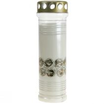 Artikel Grabkerze Weiß Rosen Gold Trauerlicht Ø7cm 23,5cm 100h 2St