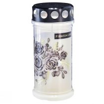 Artikel Grabkerzen Weiß Blumen Motive Ø7,5cm H16,5cm 6 St