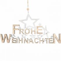 Artikel Holzdeko Frohe Weihnachten, Sterndeko, Dekohänger Advent Natur, Weiß H15cm B30cm 2 St