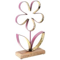 Artikel Holz Metall Deko Blume auf Sockel Altrosa Gold H35cm