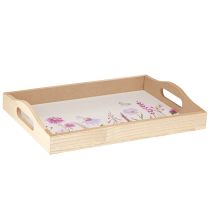 Artikel Holztablett rechteckig Natur Blumen Schmetterling L35cm