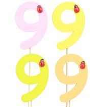 Artikel Jubiläumszahl „9“ am Stab Zahlenstecker Bunt Holz 7,5cm 16 St