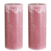 Artikel Rosa Stumpenkerzen Altrosa Marmoroptik 85×200mm 2er-Set für Deko & Geschenk