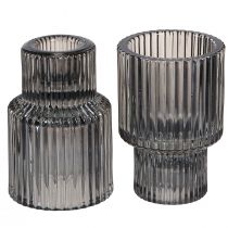 Artikel Kerzenständer aus Glas in Grau Teelichthalter H8cm 4 St