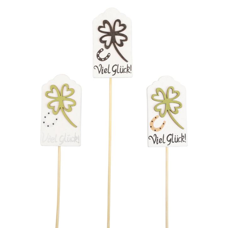 Artikel Blumenstecker Holz Dekostecker Viel Glück 3,5×7cm 12 St