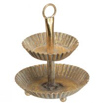 Artikel Kleine Etagere Metall 2-stöckig Antik Gold Ø13cm H16,5cm