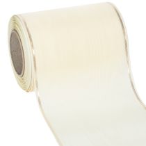 Artikel Kranzband Creme mit Goldkante Supersatin 125mm 25m - Wasserfest, Ideal für Computerdruck & Umweltfreundlich