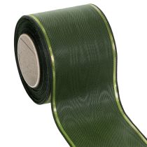 Artikel Kranzband Dunkelgrün mit Goldkante 75mm 25m - Ideal für Trauerschleifen und Floristik