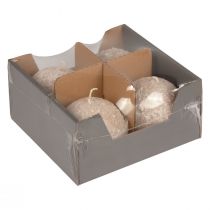 Artikel Kugelkerzen 8 cm Runde Kerzen Beige Schneeball Glitter 4St