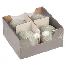 Artikel Kugelkerzen 8 cm Runde Kerzen Grün Schneeball Glitter 4St