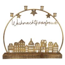 Artikel Lichterbogen Metall Holz Deko Stadtsilhouette Gold H43cm